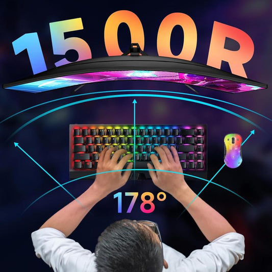 27 Inch Curved Monitor 2K 165Hz 1500R, QHD 2560*1440P Gaming Computer Monitor, 16:9 HDMI Display, 1Ms(Mprt), Freesync, 99% Srgb, Eye Care HDR PC Screen Built-In Speakers, VESA, Tilt Adjustable, Black Gaming Monitor